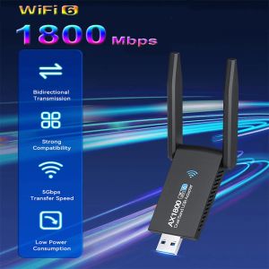 Kort 1800m USB WiFi 6 Adapter Dual Antenna 1800m Nätverkskort AX1800 Dual Band 2.4G 5G WiFi Adapter för PC Laptop Tablet Controller