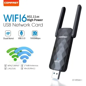 Карты Wi -Fi 6 USB -адаптер 1800 м AX1800 USB Wi Fi Network Card 2,4G 5,8 ГГц Wi -Fi5 1300 Мбит / с Wi -Fi Dongle для ПК Ноутбука Windows 7 10 11