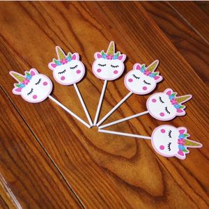 1set Unicorn Party Cake Topper Happy Birthday Cupcake Topper wedding Children Baby Shower Cake Top Flag Baking Decorations