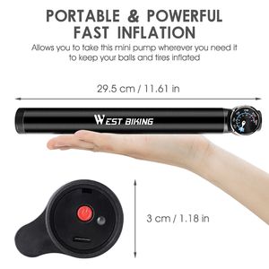 West Cykling 120psi Smart Electric Pump MTB Road Cykeldäck Inflator Portable Bicycle Balls Luftdäck med slangtrycksmätare