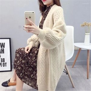 Women's Knits Vintage Solid Color Sweater Cardigan 2024 Autumn And Winter Korean Loose Long Sleeve Office Lady V-Neck Knitted Coat