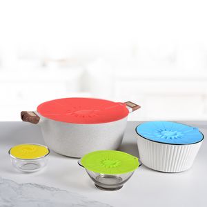 WALFOS Set of 5 Silicone Microwave Bowl Cover Cooking Pot Pan Lid Cover-Silicone Food Wrap Cooking Tools Kitchen Utensil