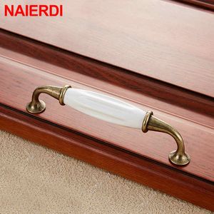 Naiedi European Bronzo Ceramic Gabinetto manico a zinco Knobs Knobs Wardrobe maniglia mobili manico di mobili 96 mm/128 mm