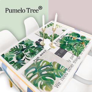 Plant Tree Pattern Kitchen Placemat Dining Table Mat Jungle Leaves Drink Coaster Linen 42*32 cm Untersetzer Pad Bowl Copo tapetes