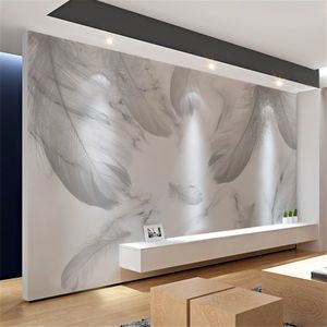 Custom Nordic gray feather TV background wall wallpaper bedroom wallpaper for wall covering marble mural wall papers home decor