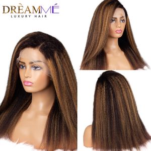 Destaque, reto 360 Wigs frontal de renda italiana yaki 13x6 Frente Human Human peruca pré -plugada 150% Luz Yaki Human Hair Wigs