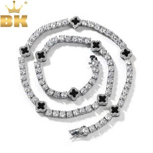 Pendanthalsband The Bling King 4mm Four Leaf Clover Tennis Chain Iced Out 5a+ Cubic Zircon Luxury Choker Halsband Män kvinnor gåva Hiphop smycken 240410