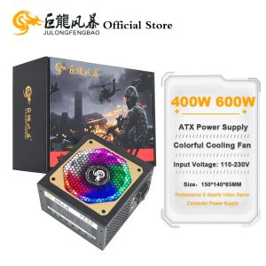 Leveranser Julongfengbao 110230V RGB PSU 20+4PIN 12V ATX ​​400W 600W ESPORTS VIDEO SPEL COMPORT SPAY Supply Colorful Fan Fan