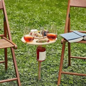 Outdoor Wine Table Portable Desktop Foldable Round Desktop Mini Wooden Picnic Table Easy Carry Wine Rack Support Dropshipping- foldable picnic wine table