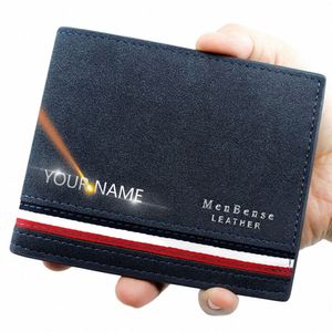 short Men Wallets Zipper Coin Pocket Slim Card Holder Name Engraved Luxury Male Purses High Quality PU Leather Men's Wallet V2IS#