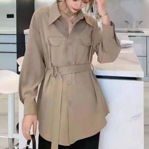 Women's Shirt Long Sleeve 2024 Spring Summer Street Shirts Tunic Lady Blouses Loose Tops Solid Color Female Chic Blouse
