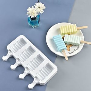 Silicone Ice Cube Cream Molde de molde retangular Ripple Popsicle Barrel Grande Tamanho Diy Fruit Suco Sobessert Moldes Freezer Party Bar Maker