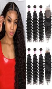 Deep Wave Brazilian Virgin Hair Bundles with Closures NonRemy Hair Bundles with Lace Closure Human Hair Extensions4272190