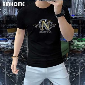Men's T-Shirts Mens Short Sleeved T-shirt Hot Diamond Letters High Quality Party Leisure Cotton Male Tees Breathable Trendy Brand Top Clothing J240409
