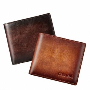 ciephia Genuine Leather RFID Blocking Wallets for Men Vintage Bifold Short Multi Functi ID Credit Card Holder With 2 ID Window V0uJ#