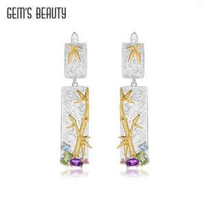 Dangle Earrings GEM'S BEAUTY Natural Amethyst Bamboo Handmade 925 Sterling Silver Mixed Gemstones Drop Fine Jewelry For Women