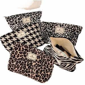 Borsa per trucco con stampa leopardata classica Custa con cerniera di grande capacità Boiletrie portatili sacchetto per le donne 64He##