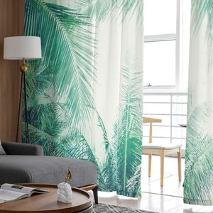 Folhas verdes planta selva Natureza Modern tule cortinas para a sala de estar pura cortina quarto voil tratamentos de janela decorativa