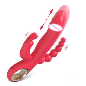 Rabbit Thrusting Vibrator for Women Vagina GSpot Clitoris Stimulator Telescopic 3 in1 Powerful Dildo Adult Goods Sex Toys 240403