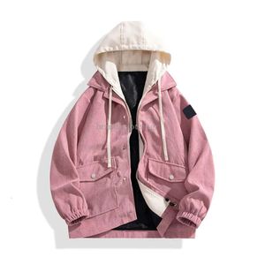 2023 Fashion Hooded Coat Ground Wool Corduroy Spring och Autumn New Men's Fake Two Hoodie Japanese Fashion Brand Par Stone Jacket