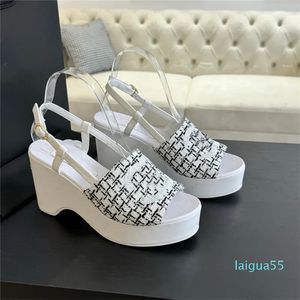 2024 Ankle Strap High Heels Wedge Sandals Thick Bottom Women Summer Open Toe Platform Wooden sole Sandals Weave Cross Band Chunky Heeled