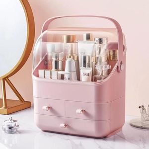 Pudełka do przechowywania Pudełko kosmetyczne z pokrywką wodoodporną organizator makijażu przenośny uchwyt duży wyświetlacz szuflady na wyświetlacze