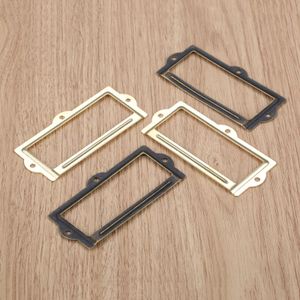 DRELD 2Pcs Antique Bronze/Gold Label Pull Frame Handle File Name Card Holder For Furniture Cabinet Drawer Box Case Bin 90*42mm