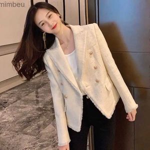 Ternos femininos Blazers clássicos blazers cortados para mulheres jaqueta de jacket primavera outono de moda coreana de tweed de terno de tweed de tweed slim fit vintage top c240410