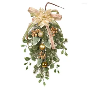 Flores decorativas Christmas Wreath Wreath pré-iluminada Teardrop artificial de cabeça para baixo Decorações de parede da porta da árvore