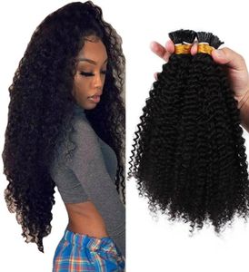 4B 4C Kinky Curly Malyaisian Remy Förbundna hårförlängningar I Nail Tips 100 Strands Natural Color 1Gs for Women3224930