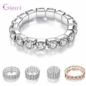 Band Rings Fashion Channel Setting Party Classic Jewelry Silver Elastic Zircon Flera rader Full Rhinestone Crystal Elastic Ring J240410