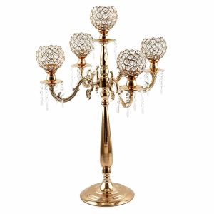 Innehavare 5 Arms Candelabra Hem Holiday Decorative Centerpiece Gold Crystal Candle Holder för middagsfest Ljusstake LJ201018