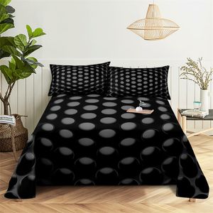 Folhas de poliéster de cama de poliéster Padrão de esfera 3D Folha plana com lençol de cama de 2 pillowcase lençol conjunto de roupas de cama queen size