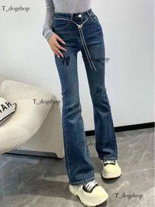 2024 Spring Channel New Classic Double Letter Design Flocking Logo High midje Wide Ben Jeans Designer Women's Jeans Fashionable High av högkvalitativ jeans 250