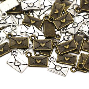 50Pcs Silver Bronze Heart Envelope Labels Handmade Tags for Clothes Hats Vintage Metal Charms Pendant Hand Made Jewelry Marking
