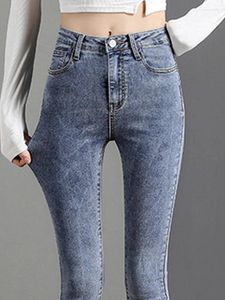 Frauen Jeans hohe Taille schlanke schwarze Füße Hosen 2024 Stretch Bleistift