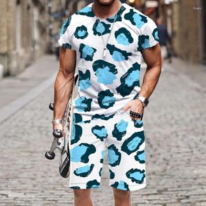 Traccetti da uomo Leopard Print Street Stret in 2 pezzi Summer Summer O Neck Funny Hip-Hop Shor Short Short Short 3D Stampato 2024 Tops da binari