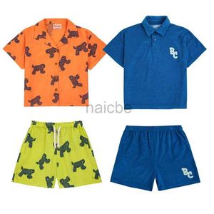 T-shirts 2024 Spring Summer Childrens T-shirt Shorts Suit Girls Solid Standing Neck T-shirt Barn Tryckt Shorts 240410