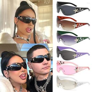 Sunglasses Rimless Y2K For Women And Men Star Wrap Around Sun Glasses Trendy Cool Black Fashion Shades Outdoor