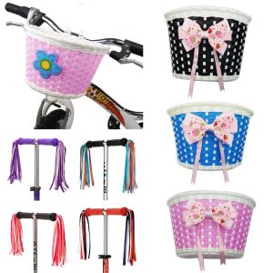 Children Bicycle Storage Scooter Handlebar Basket Bike Front Carrier Bowknot Bag Rear Cycling Multicolor Hanging Retro Tassels