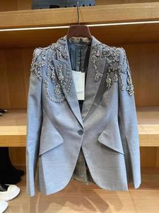 Women's Suits Suit Polyester Long Sleeve Diamonds Grey Summer Casual Party