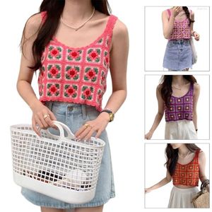 Women's Tanks Women Hollowed Knitted Sleeveless Crop Top Crochet Flower Beach Camisole Vests