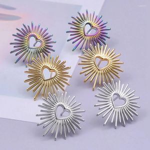 Stud Earrings Fashion Fireworks Heart Sun Earring Hollowing Out Ear Studs For Men Women Stainless Steel With Earplugs Jewellery Gift