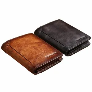 manbang HOT Genuine Leather Men Wallet Small Mini Card Holder Male Wallet Pocket Retro purse wallet for men High Quality 00if#