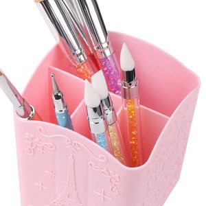 Pink Carve Cosmetic Brush Storage Box Nail Tools Makeup Organizer Portable Plastic Stationery Pen Holder 3/4 Grid Container fodral