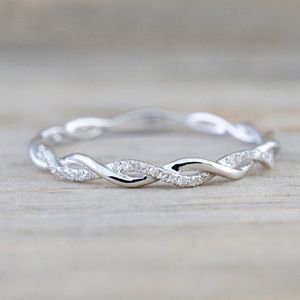 المرأة الساخنة جديدة تويست تويست مصمم حلقات فرقة 18 كيلو بايت S925 Silver Cz Zircon Crystal Love Love Leaf Finger Finger Ring Giftly Gholesale