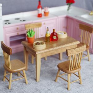 1Set Dining Table Chair Model 1:12 Dollhouse Miniature Wooden Furniture Toy Set High Quality Doll House Furniture Children Gift