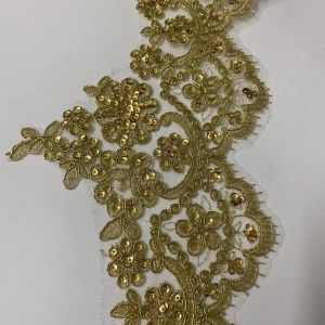 1 Yard 13cm Wide Gold Sequins Edge Polyester Embroidery Lace Trim for Bridal Wedding Gown Costume Design Lace Ribbon