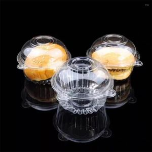 Ta ut containrar 100st Clear Plastic Single Cupcake Cake Case Transparent Sallad Baking Packaging Box Wedding Party Supplies Gift