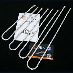 Preço de fábrica Men a granel 925 prata esterlina 4mm Iced VVs Round Lab Lab Cultivado Diamond Mossanite Moissanite Tennis Chain Colar